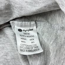 Load image into Gallery viewer, Unisex Dymples, grey marle tee / top, zebra, GUC, size 00,  