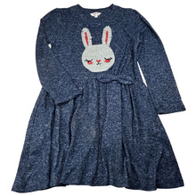 Load image into Gallery viewer, Girls Milkshake, stretchy knit long sleeve dress, flip sequin rabbit, GUC, size 6, L: 60cm