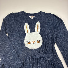 Load image into Gallery viewer, Girls Milkshake, stretchy knit long sleeve dress, flip sequin rabbit, GUC, size 6, L: 60cm