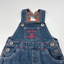 Load image into Gallery viewer, Girls Okaou, dark denim overalls dress / pinafore, GUC, size 0, L: 42cm