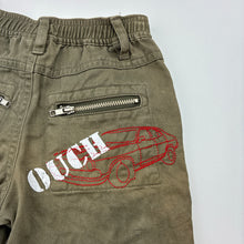 Load image into Gallery viewer, Boys OUCH, embroidered khaki cotton shorts, elasticated, FUC, size 00,  