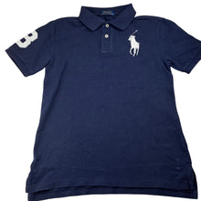 Load image into Gallery viewer, Boys Polo Ralph Lauren, navy cotton polo shirt, large pony, no size, armpit to armpit: 41cm, GUC, size 12-14,  