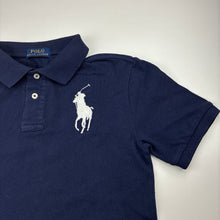 Load image into Gallery viewer, Boys Polo Ralph Lauren, navy cotton polo shirt, large pony, no size, armpit to armpit: 41cm, GUC, size 12-14,  