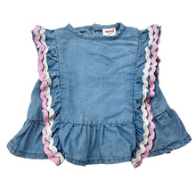 Load image into Gallery viewer, Girls Seed, blue lyocell ruffle top, GUC, size 000,  