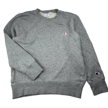 Load image into Gallery viewer, Unisex Champion, Authentic grey marle cotton sweater / jumper, armpit to armpit: 45cm, shoulder to cuff: 49cm, GUC, size 9-10,  
