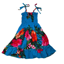 Load image into Gallery viewer, Girls Aloha Fashion, colourful Hawaiian summer dress, light mark lower front, FUC, size 12 months, L: 51cm