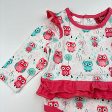Load image into Gallery viewer, Girls Sprout, stretchy bodysuit / romper, owls, GUC, size 00,  