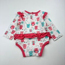 Load image into Gallery viewer, Girls Sprout, stretchy bodysuit / romper, owls, GUC, size 00,  