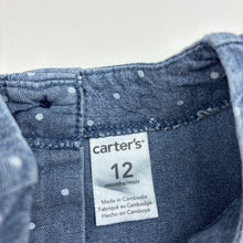 Load image into Gallery viewer, Girls Carter's, blue chambray cotton top, GUC, size 12 months,  