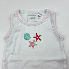 Load image into Gallery viewer, Girls Marquise, white cotton singletsuit / romper, starfish, GUC, size 000,  