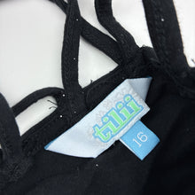 Load image into Gallery viewer, Girls Tilii, black stretchy long sleeve top, *missing glitter*, FUC, size 16,  