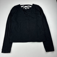 Load image into Gallery viewer, Girls Tilii, black stretchy long sleeve top, *missing glitter*, FUC, size 16,  