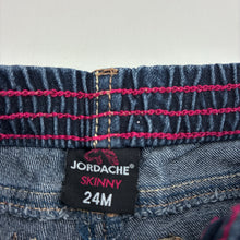 Load image into Gallery viewer, Girls Jordache, blue stretch denim jeans, Inside leg: 28.5cm, elasticated, GUC, size 2,  