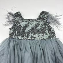 Load image into Gallery viewer, Girls grey, tulle sequin &amp; feather party dress, GUC, size 0-1, L: 44cm