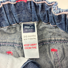 Load image into Gallery viewer, Girls M &amp; Co Baby, blue denim pants,elasticated, GUC, size 00,  