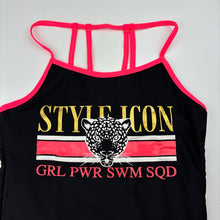 Load image into Gallery viewer, Girls Wave Zone, black swim top, leopard, EUC, size 14,  