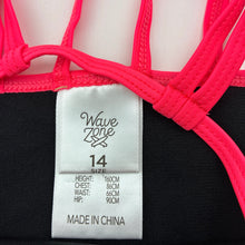 Load image into Gallery viewer, Girls Wave Zone, black swim top, leopard, EUC, size 14,  