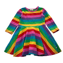 Load image into Gallery viewer, Girls Frugi, rainbow stripe organic cotton blend dress, wash fade, FUC, size 1, L: 41cm