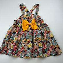 Load image into Gallery viewer, Girls lightweight, floral overalls dress, EUC, size 2, L: 47cm
