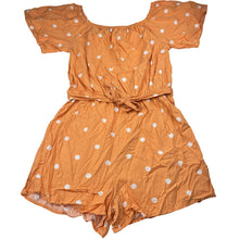 Load image into Gallery viewer, Girls Target, orange &amp; white spot viscose / linen playsuit, small marks on bottom, FUC, size 14,  