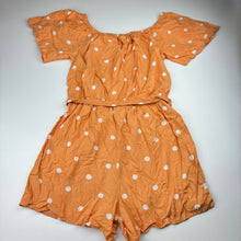 Load image into Gallery viewer, Girls Target, orange &amp; white spot viscose / linen playsuit, small marks on bottom, FUC, size 14,  