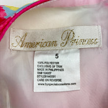 Load image into Gallery viewer, Girls American Princess, lined colourful floral party dress, GUC, size 5, L: 61cm