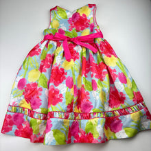 Load image into Gallery viewer, Girls American Princess, lined colourful floral party dress, GUC, size 5, L: 61cm