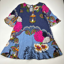 Load image into Gallery viewer, Girls MUNNY mini, colourful viscose / modal dress, peacock, EUC, size 8, L: 63cm