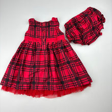 Load image into Gallery viewer, Girls Pumpkin Patch, lined checked cotton dress &amp; matching bloomers, EUC, size 000, L: 36cm