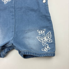 Load image into Gallery viewer, Girls Nutmeg, embroidered knit denim overalls / shortalls, GUC, size 0,  