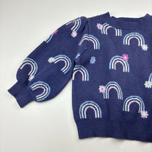 Load image into Gallery viewer, Girls Target, knitted sweater / jumper, rainbows, wash fade &amp; pilling, FUC, size 3,  