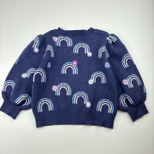 Load image into Gallery viewer, Girls Target, knitted sweater / jumper, rainbows, wash fade &amp; pilling, FUC, size 3,  