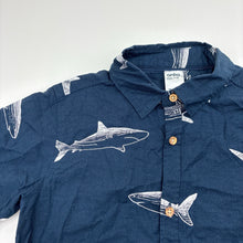 Load image into Gallery viewer, Boys Anko, navy lightweight cotton short sleeve shirt, sharks, EUC, size 7,  