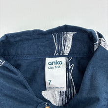 Load image into Gallery viewer, Boys Anko, navy lightweight cotton short sleeve shirt, sharks, EUC, size 7,  