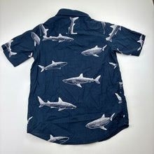 Load image into Gallery viewer, Boys Anko, navy lightweight cotton short sleeve shirt, sharks, EUC, size 7,  