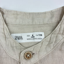 Load image into Gallery viewer, Boys Zara, linen collarless long sleeve shirt, EUC, size 6,  