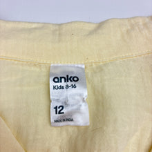Load image into Gallery viewer, Girls Anko, yellow crinkle cotton short sleeve shirt, EUC, size 12,  