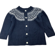 Load image into Gallery viewer, Girls Uniqlo, navy &amp; white knit cardigan, wash fade, FUC, size 3,  