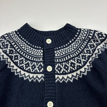 Load image into Gallery viewer, Girls Uniqlo, navy &amp; white knit cardigan, wash fade, FUC, size 3,  