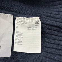 Load image into Gallery viewer, Girls Uniqlo, navy &amp; white knit cardigan, wash fade, FUC, size 3,  