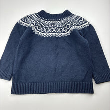 Load image into Gallery viewer, Girls Uniqlo, navy &amp; white knit cardigan, wash fade, FUC, size 3,  