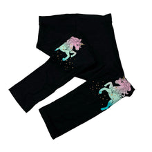 Load image into Gallery viewer, Girls Anko, black fleece lined stretchy leggings, unicorns, Inside leg: 44cm, EUC, size 6,  