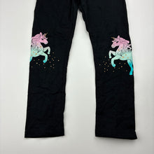 Load image into Gallery viewer, Girls Anko, black fleece lined stretchy leggings, unicorns, Inside leg: 44cm, EUC, size 6,  