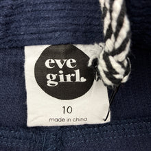 Load image into Gallery viewer, Girls Eve Girl, navy stretch corduroy pants, adjustable, Inside leg: 64cm, NEW, size 10,  