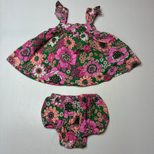 Load image into Gallery viewer, Girls Cotton On, colourful floral viscose / linen dress + bloomers, EUC, size 000, L: 35cm