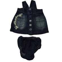 Load image into Gallery viewer, Girls Baby Biz, lightweight denim dress + bloomers, GUC, size 0000, L: 31cm