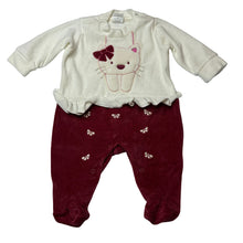 Load image into Gallery viewer, Girls COMFORT BABIES, velour coverall / romper, cat, EUC, size 0000,  