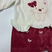 Load image into Gallery viewer, Girls COMFORT BABIES, velour coverall / romper, cat, EUC, size 0000,  