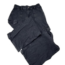 Load image into Gallery viewer, Unisex Anko, black denim cargo pants, adjustable, Inside leg: 63cm, GUC, size 12,  