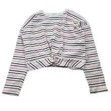 Load image into Gallery viewer, Girls Country Road, ribbed stretchy twist front top, light marks cuffs, FUC, size 6,  